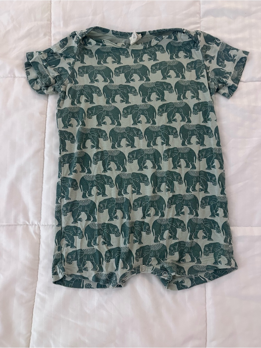 kate quinn Teal Elephant Print Short Sleeve Romper